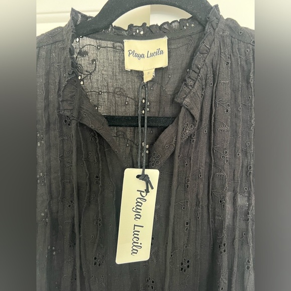 NEW Playa Lucila Black Eyelet Ruffle Tiered Mini Dress Cover-Up Boho Beachy S - Picture 12 of 13